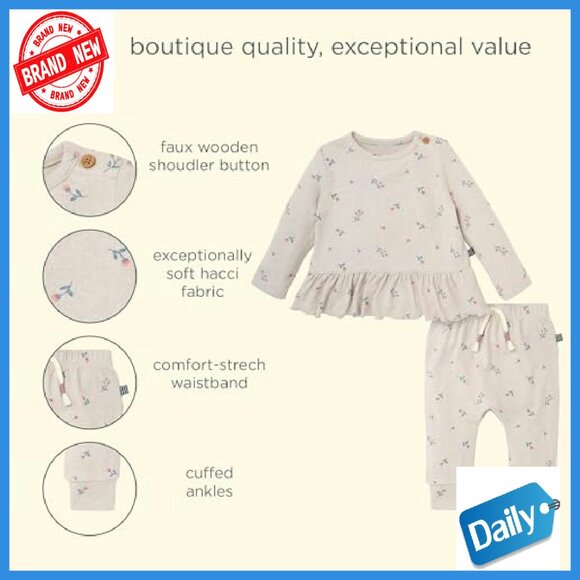 Baby Girl Hacci Top & Pant Set - Soft Peplum Outfit - Size 0-6 - Picture 8 of 8